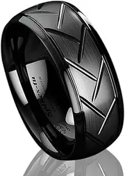 [Larmyia] ATOP 8mm Dome Black Warrior Brushed Center Tungsten Ring Bridal Band Jewelry