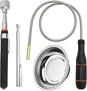 4 Pack Telescoping Magnetic Pick-up Tool Set: Retrieving Telescoping Magnet Pickup Tools, Extendable Magnetic Pick Up Tools, Bendable Spring Magnet Stick, Magnetic Tray
