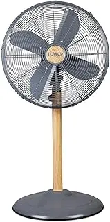 Tower T642000 Scandi Metal Pedestal Fan with 3 Speeds, Automatic Oscillation, 16”, 50W, Grey and Wood Effect