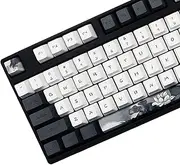 JSJT Ink Lotus Keycaps 140 Keys OEM Profile Keycap PBT Dye Sublimation Key Caps for ANSI/ISO Layout Cherry MX Switch Mechanical Gaming Keyboards GK61/68/87/96/104/108 (with 6.25u spacebar)