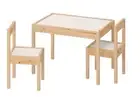 Children's Table and 2 Chairs, White/Pine, Kid's Dining Table and Chair