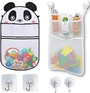 2Pcs Bath Toy Storage Bags, Large Capacity Mesh Bath Toy Organizer with 6 Self Adhesive Hooks Hanging Bath Toy Storage with Quick Drying Mesh for Kids Toddlers Baby Bath Toys