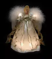 12" Lighted Cream & Gold Angel Christmas Tree Topper - Clear Lights
