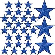 CustomyLife 30 Pcs 1 Inch Star Iron on Patches, Blue Sew on Star Embroidered Appliques Embellishments for Hats, Clothing, Jackets, Jeans, Backpacks