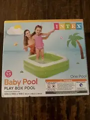 Intex Pool Play Box Pool Green Soft Inflatable Floor Comfort 1-3 yrs 34”x34”10”