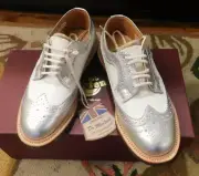 Doc Dr Martens MIE 3989 Metallic Silver White Oxford Shoes Men 3 Wm 5.5 England