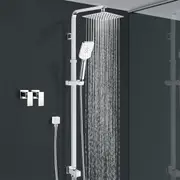ACA WELS Square 8'' Ultrathin Rainfall Shower Head 3-MODE Handheld Set Adjustable Height Gooseneck Arm Wall Rail Diverter Twin Taps Chrome