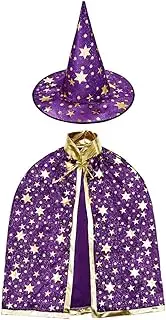 ZZX Wizard Cape Witch Cloak with Hat, Halloween Costume Props for Kids Cosplay Party (Purple)