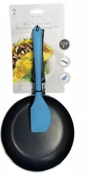 Round 2 Pcs Mini Fry Pan With Silicon Pointed Spatula Set Heat Resistance 428F