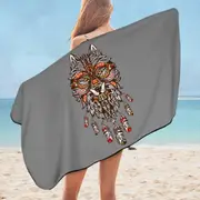 Unique Red and Yellow Native American Wolf Microfiber Beach Towel
