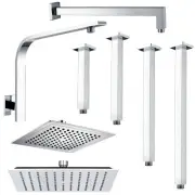 Chrome Square 9/10'' Rain Shower Head Gooseneck Wall Arm 200-600MM Ceiling Arm