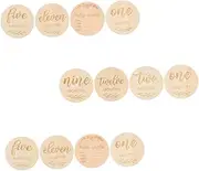 ibasenice Adorable Baby Milestone Discs 12pcs Wooden Monthly Milestone Cards Baby Shower Random Style