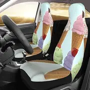 LHBWCVN Ice Cream Cones Car Seat Covers Set of 2 Front Car Seat Protector for Non-Slip Backing Easy to Install Carseat Cover Automotive Comfort Protection for Most Cars, Vans, Trucks