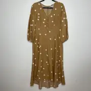 Veronika Maine NWT Brown White Polka Dots Linen Dress Size 14