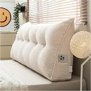 Headboard Wedge Pillow,Large Rest Reading Pillow with Removable Cover,Versatile Twin Bolster Triangular Headboard Cushion Daybed Pillows for Sitting up in Bed(Beige,100 * 50 * 20cm)
