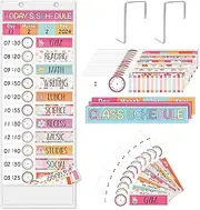 JarThenaAMCS Groovy Daily Schedule Pocket Chart 13 x 35.5 Inch Boho 13 + 1 Pockets Visual Schedule Chart Board with 24 Cards for School Classroom Home Office Supplies