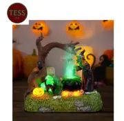 Halloween Decorations H 6.7" Halloween Village Witch & Cauldron Decor Built-in..