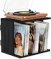 Yoimori Record Player Stand with Vinyl Record Storage, Turntable Stand Wall Mount Up to 80-100 Albums, 3-Compartment Vinyl Record Holder