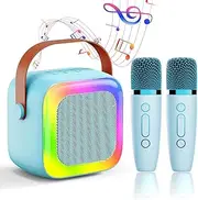 ROSY CLOUD Karaoke Machine for Kids Teen Adults, Kids Karaoke Machine with 2 Wireless Microphones and LED Lights Toys for Birthday Party, Home, Gifts for 4 5 6 7 8 9 10 11 12+ Years Girls Boys(Blue)