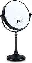 MIRRORVANA 20X Magnifying Dressing Table Mirror for Makeup - Double Sided 20X/1X, Free Standing Mirror for Vanity and Bathroom - 15cm Wide & 30cm Tall (Black)