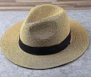 Over Size Straw Sun Hat for Men Big Head 62cm Panama Hats Male Outdoor Fishing Beach Foldable Jazz Top Hat Sunscreen Visor Hat Khaki M(55-57cm)
