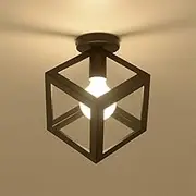 Modern Geometric Ceiling Light, Black Diamond Frame, Semi-Flush Mount Fixture, E27 Base, Kitchen Restaurant Bar Balcony Hanging Pendant Light, Bulb Not Included (B)