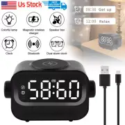 5 in 1Bluetooth Speaker Alarm Clock with 15W Wireless Charger LED Night Light
