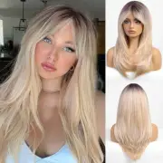 Blonde Wigs for Women,Long Layered Wigs with Curtain Bangs Heat Resistant Syn...