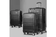 Wanderlite 3pc Luggage Trolley Set Suitcase Travel TSA Carry On Hard Case Lightweight Black