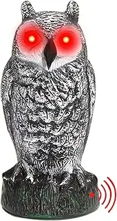 Horned Owl Bird repelent - Anti-Fading Horned Owl Decoy, Motion-Activated Horned Owl | Motion Activated Scarecrow Owl with Red Eyes and Scary Sound, Owl Statue Scare Birds Away for Garden Yard