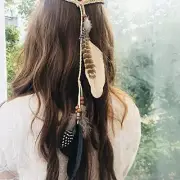 Indian Peacock Feather Headbands Boho Princess Head 1 Count (Pack of 1) brown