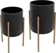 Planters Contemporary Aztec Gold Black Set 2 Iron