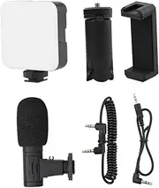 BEBEMOKO 1 Set Smartphone Video Kit with Tripod Microphone and Fill Light Complete Vlogging for Advertising and Streaming Portable and Lightweight Design