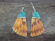Native American Turquoise Inlay Dangle Shell Earrings - Aguilar