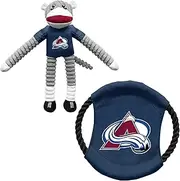 Littlearth Unisex-Adult NHL Colorado Avalanche Sock Monkey and Flying Disc Pet Toy Combo Set, Team Color, One Size