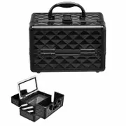 Costway Portable Cosmetic Makeup Case Diamond Pattern Beauty Case Organizer Black