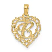 14K Yellow Gold 14Ky Heart Script Letter C Initial Charm