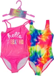 bmagical Girls One Piece Printed Swimsuits 2-Pack Rainbow & Pink Glitter Size 7