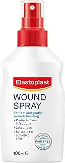 Elastoplast Wound Spray, for fast and pain-free wound cleansing, protects from infections, colourless solution, suitable for sensitive skin - 100ml, Wound Cleansing, Wound Wash, Wound Cleansing Solutions, Spray to clean Wound