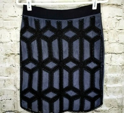 H&M Womens Mini Skirt Size S Slate Gray Black Open Crochet Lined Stretch Waist