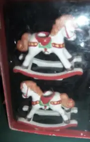 NIB UNBRANDED Set of Two Handcrafted Ceramic Christmas Rocking Horses