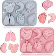3D Human Organ Silicone Molds, 2 Pack Realistic 6 Cavity Organ Shapes Silicone Muffin Molds for Chocolate Pudding Dessert Jelly Handmade Soap Candle for Halloween Party Props