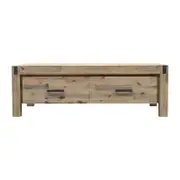 Coffee Table Solid Acacia Wood & Veneer 1 Drawers Storage Oak Colour
