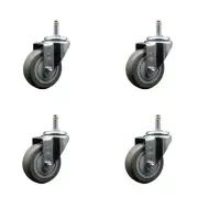 3.5 Inch Gray Polyurethane Wheel Swivel 7/16 Inch Grip Ring Stem Caster Set SCC