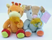 2 - Russ Berrie BABY Blue Teddy Bear Giraffe Plush Stuffed Animal Toy w Pacifier