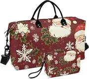 [ZRYSMY] Duffel Bag for Traveling, Christmas Santa Snowflake Travel Bag Gym Bag, with Multiple Interior Pockets Shoulder Weekender Bag for Women Men with Toiletry Bag 20.5L x 1.9W x 13.8H