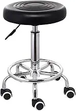 Workshop Stool Shop Seat Round Rolling Stool Height Adjustable with Wheels and Foot Rest for Spa Salon Massage White/Black Chair(Black)