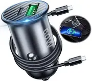 ZUMIST USB C Fast Car Charger, 60W Type C Car Adapter PD 45W 30W 25W 20W QC4.0 PPS Quick Car Phone Charger Dual Port Compatible with iPhone 15/14/13, Samsung S24/S23, Pixel 7/6 with USB C Cable