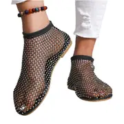 Women Rhinestone Decor Hollow Out Flat Heels Back Comfort Sandals Boots