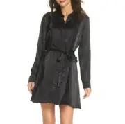 Bardot L61606 Woman's Cassia Black Ruffle Trim Shirtdress Size Small